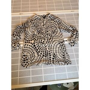 Sheer Polka Dot Black & White Flowy Lagenlook Artistic Quirky Whimsical Sz M Top